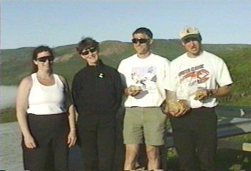 The team, just after spotting a moose